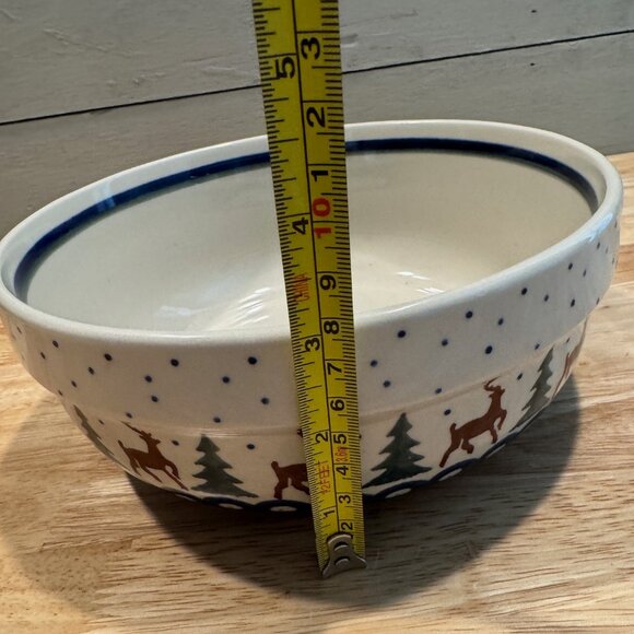 Boleslawiec Polish Pottery Christmas Reindeer Trees & Snowflakes Bowl 7-3/4" - Picture 7 of 7